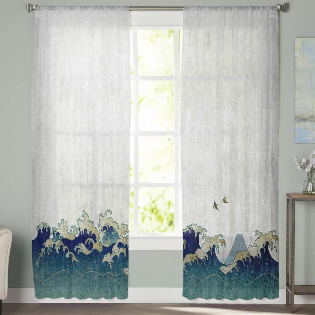 Styl japoński Sea Surf ilustracja kreskówka przezroczyste zasłony dla dziewczynki dzieci sypialnia kuchnia zasłony okienne zasłony dekoracji wnętrz