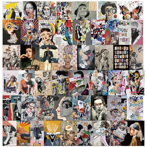 Moderne Zeitschriften-Cover-Aufkleber Set mit 50 Aufklebern Wasserdichte Abziehbilder Stilvoll Cool Beliebt Schreibwaren Snowboard Skateboard Gepäck Koffer Gitarre