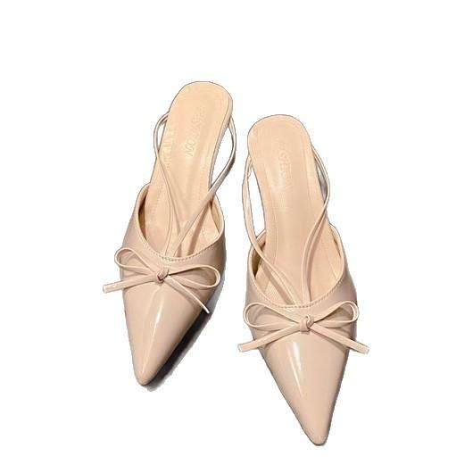 2025 spring new French bow pointed kitten heel high heels bag head cool slippers low heel empty single shoes