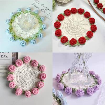 Niedliche gehäkelte Untersetzer Blume Topfpflanze Häkelbecheruntersetzer Sonnenblume Rose Blumenuntersetzer für Heim-Büro-Dekor Einzugsgeschenk