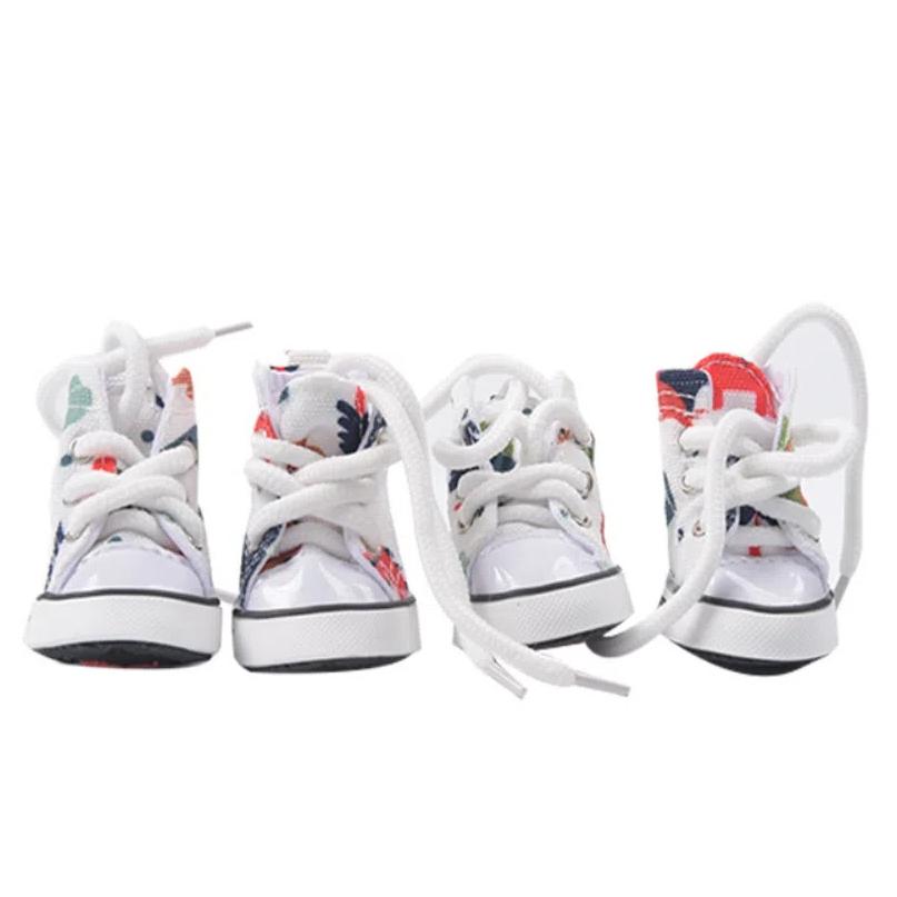 4Pcs Lovely Wear-resistant Dog Canvas Shoes Fashion Non-slip Pet Denim Boots Casual Footwear Puppy Sport Sneaker Outdoor