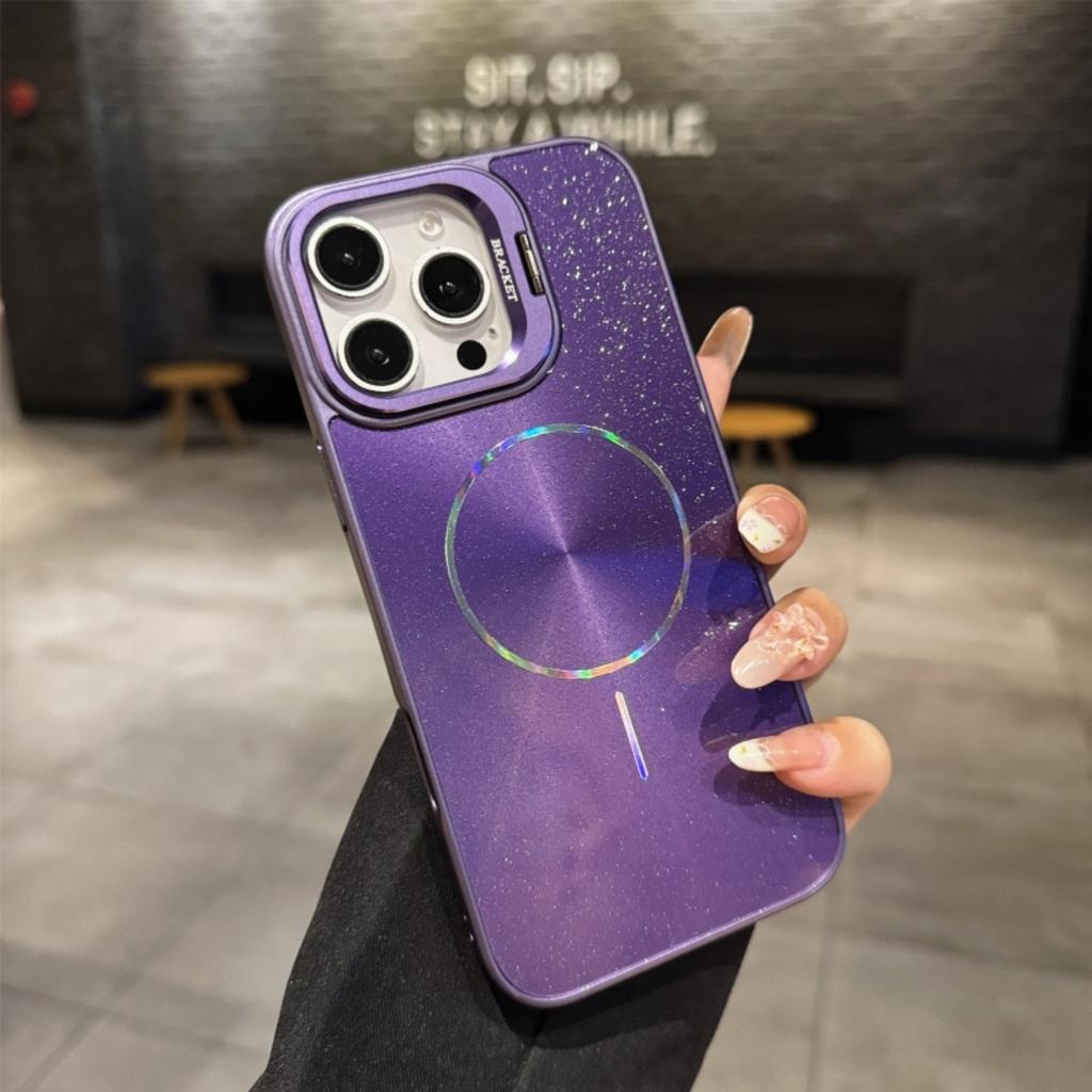 CD Texture Laser Glitter For Magsafe Lens Stand Case For iPhone Air 17 16 15 14 13 12 11 Pro Max Wireless Charge Bracket Cover