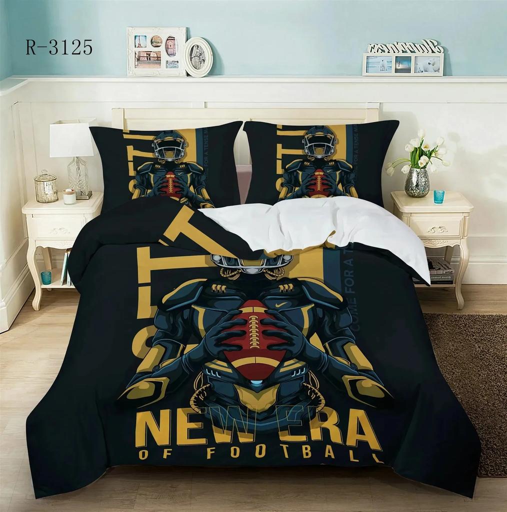 Copripiumino Calcio King Queen Size Set Biancheria da Letto Gioco Rugby Per Ragazzi Adolescenti Uomini Appassionati di Sport Atleti Copripiumino in Poliestere