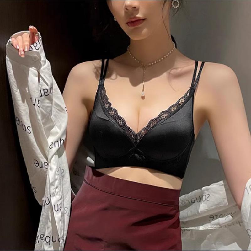 Satin & Lace V-Neck Push-Up Bra S чёрный