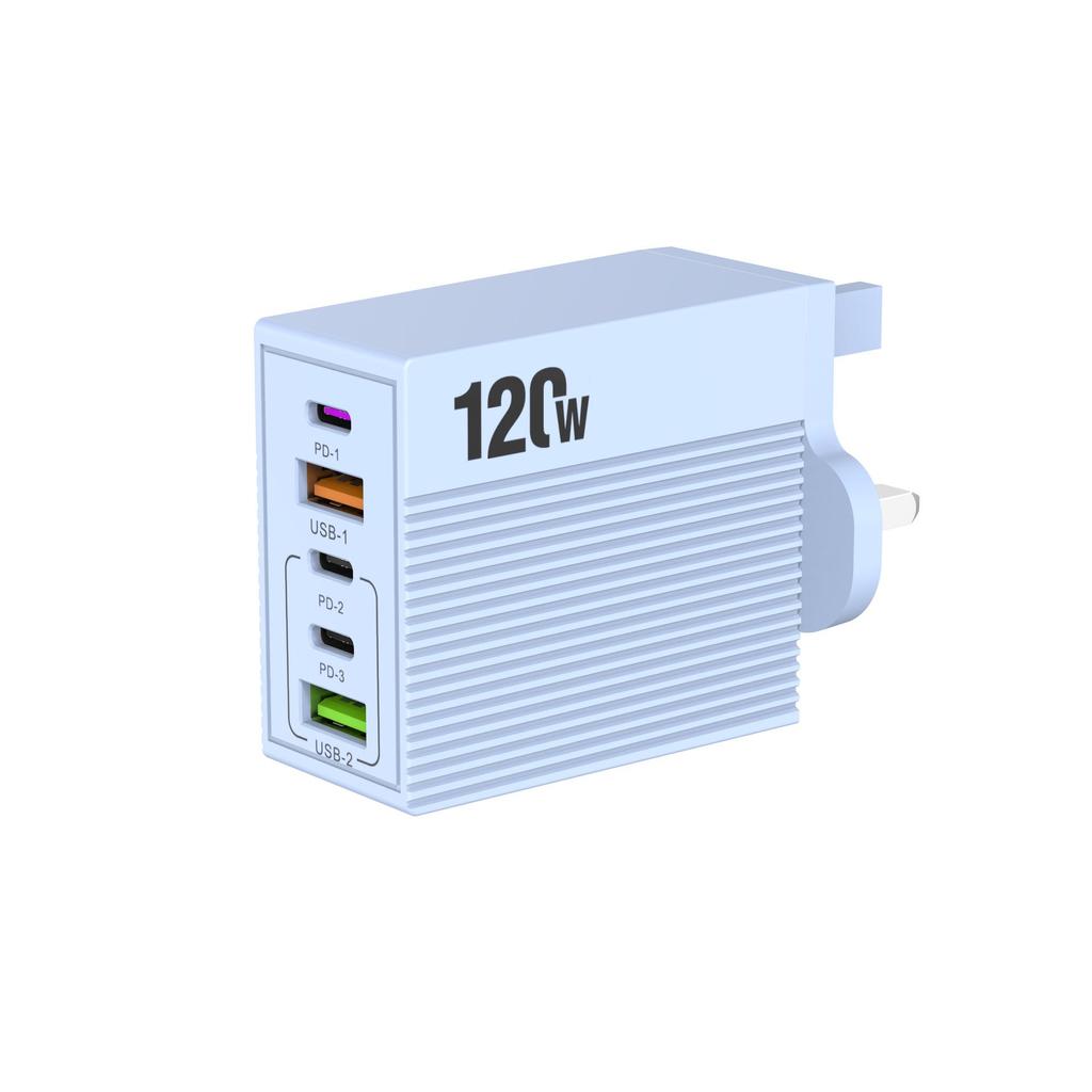 Caricabatterie Rapido Multi-Porta da 120W con Spina USA/UE/UK - Dispositivo da Viaggio Compatto, Supporto Completo Protocolli