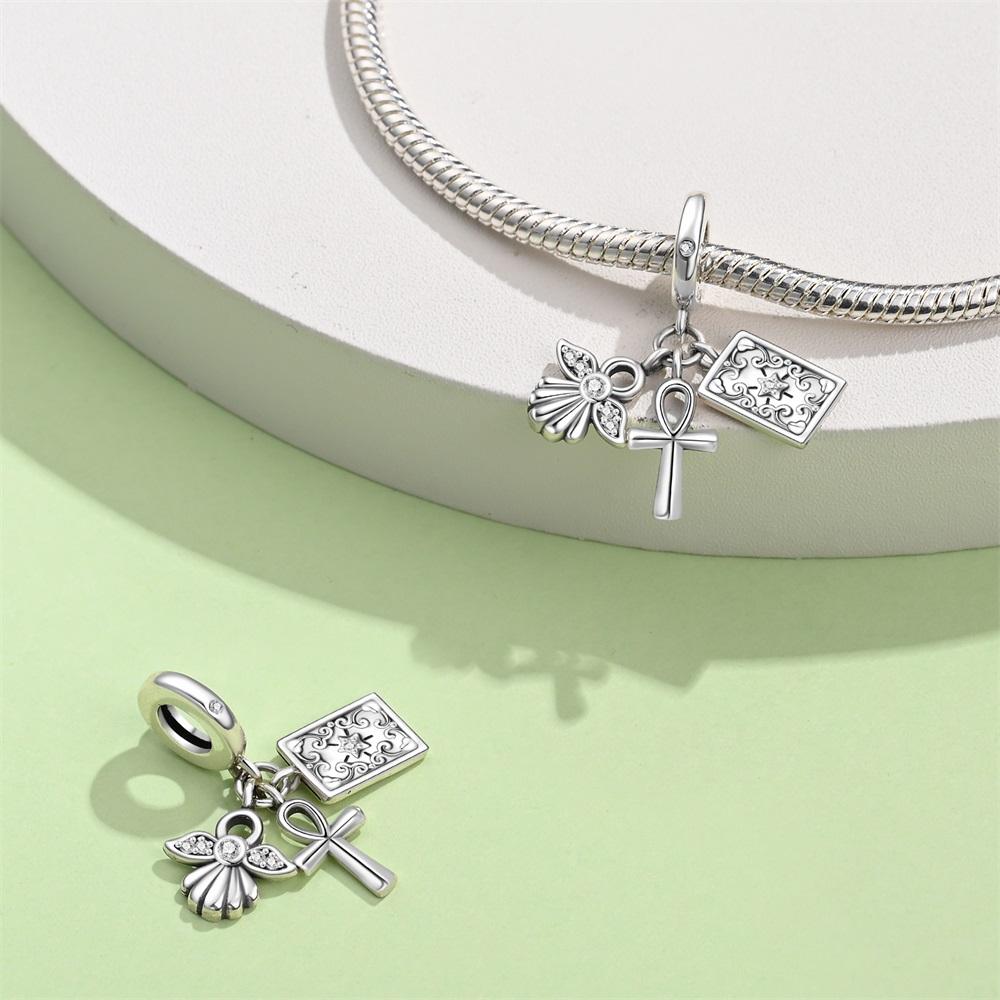 Original Copper Charms Luxury Cross Angel Pendant Lucky Charm Pendant Beads Fit Bracelet Diy Women Delicate Gift