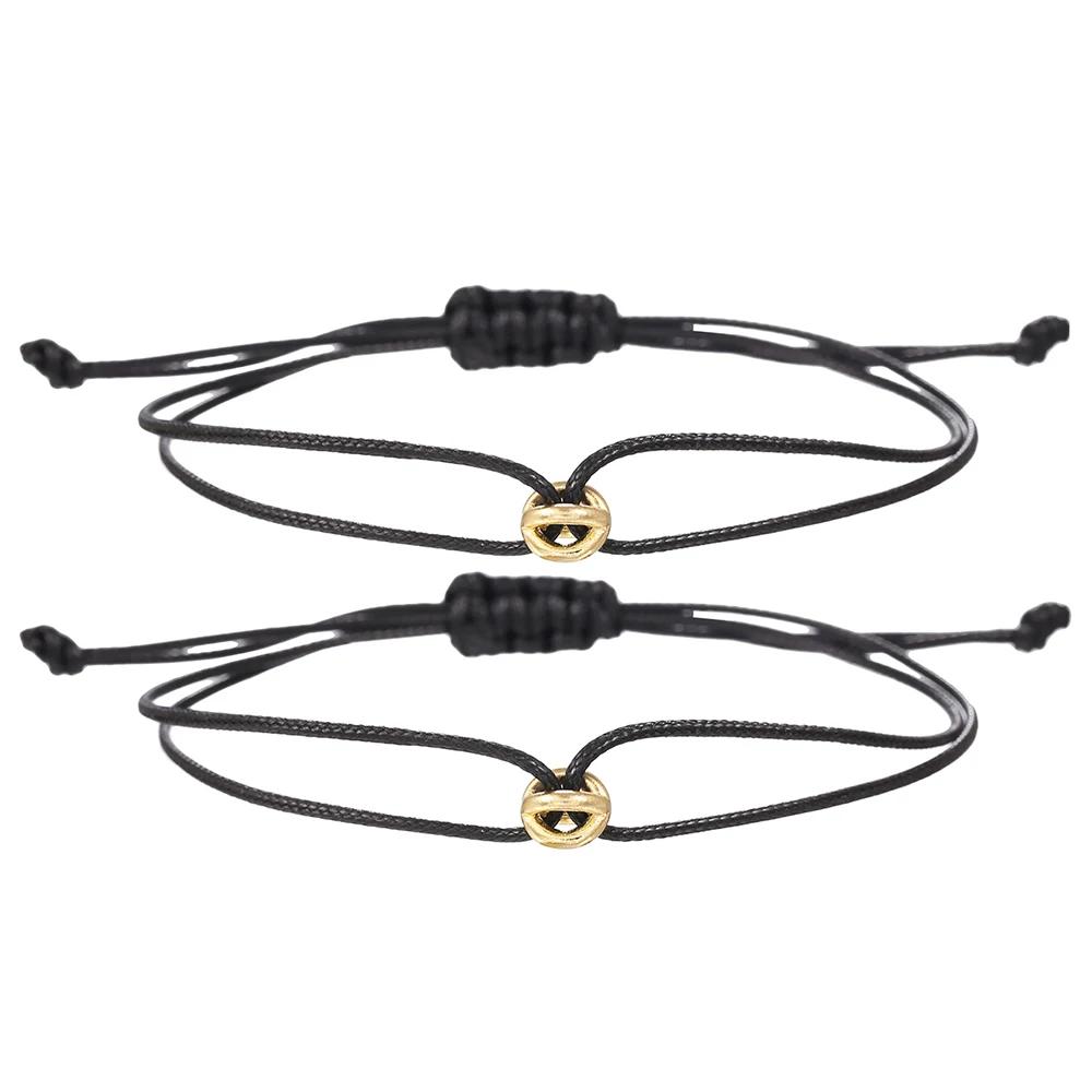 Simple Niche Design Lucky Symbol Bracelet Transfer Bead Couple Bracelet Set Adjustable Woven Bracelet Friendship Bracelet