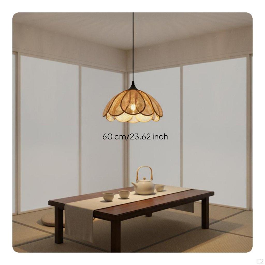 Rattan Flower Pendant Light Handwoven Woven Petal Ceiling Lamp Japanese Style Lampshade for