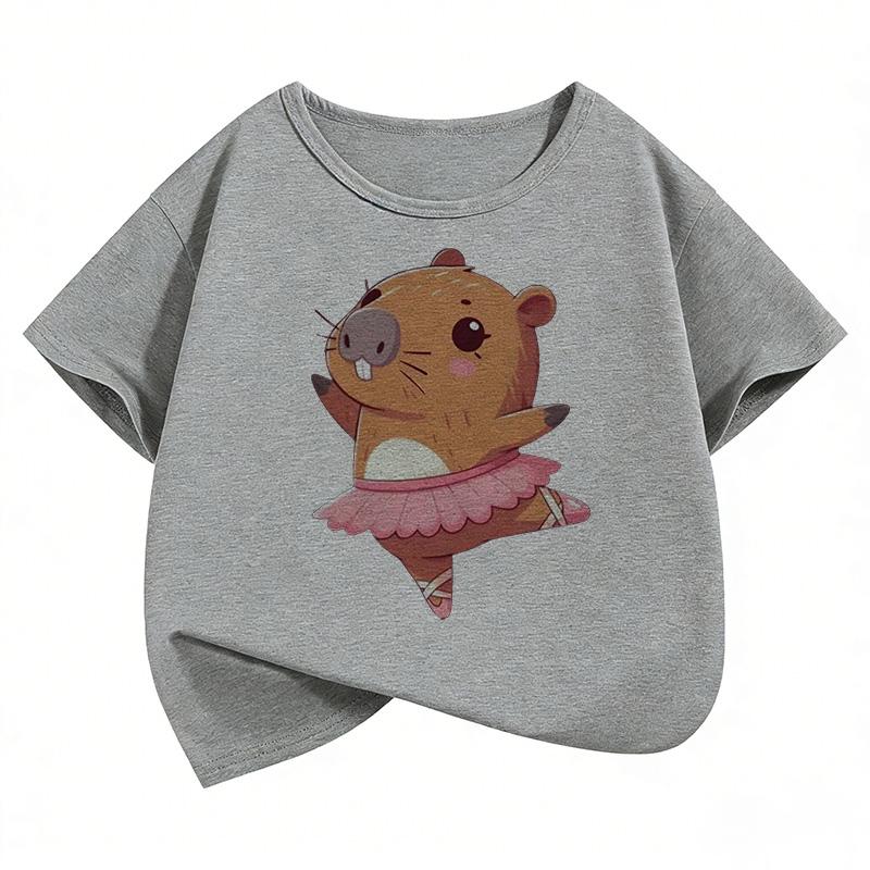 Kawaii Dacing Capybara Design T Shirts Manga Kids Childrens Tshirt Short Sleeve Boys Girls Summer Spring Casual Top Tee Shirt