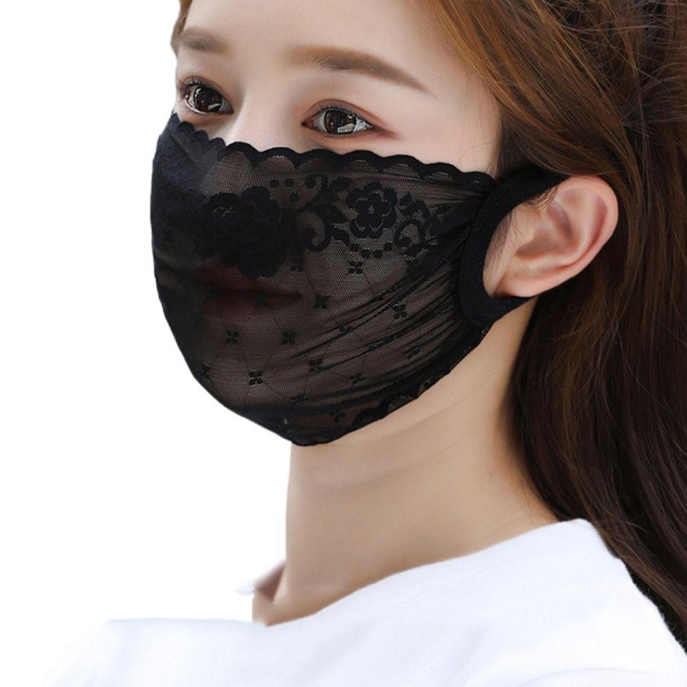 Summer Elastic Fashion Outdoor Solid Color Fishing Hanging Ear UV Protection Face Shield Sunscreen Mask Face Cover Lace Mask