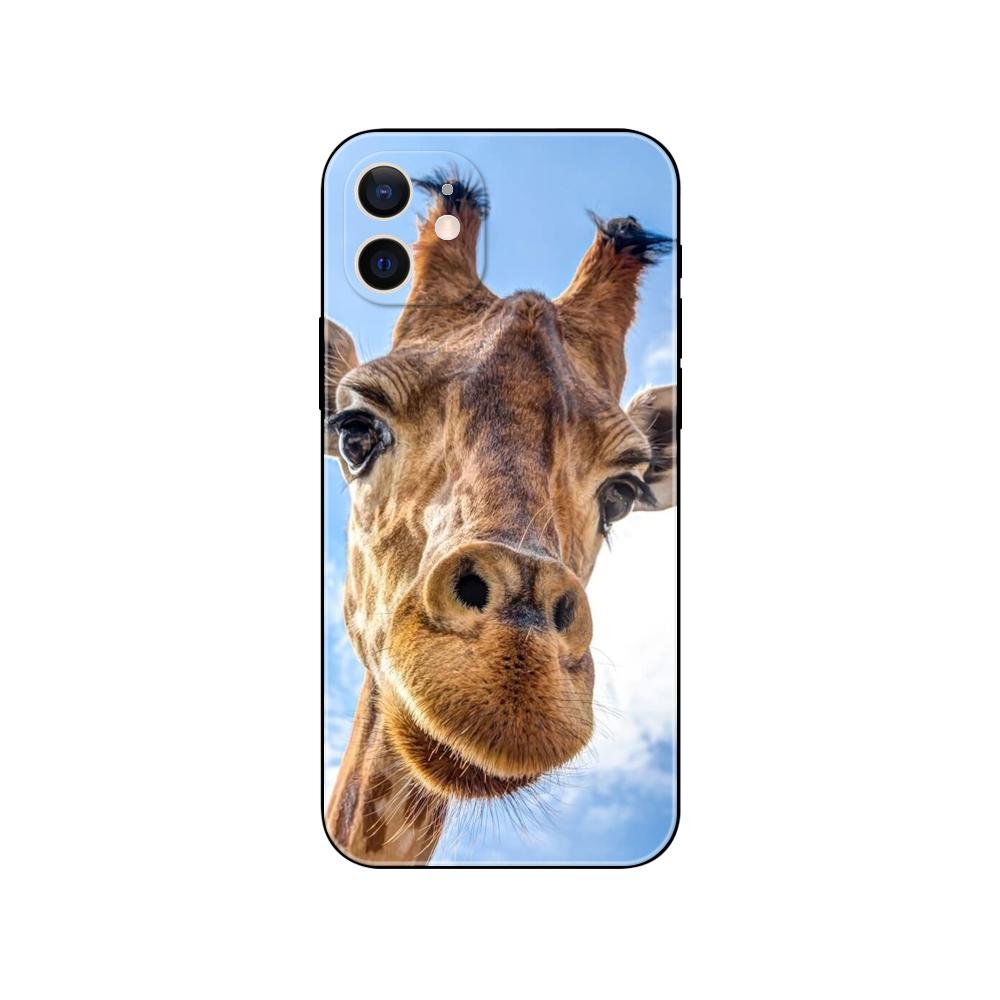 Cute Cartoon Giraffe Animal Phone Case for Iphone 5s 2020se 6 6s 7 8 Plus X 10 XR XS 11 12 13 Mini Pro MAX Black Tpu Back Cover