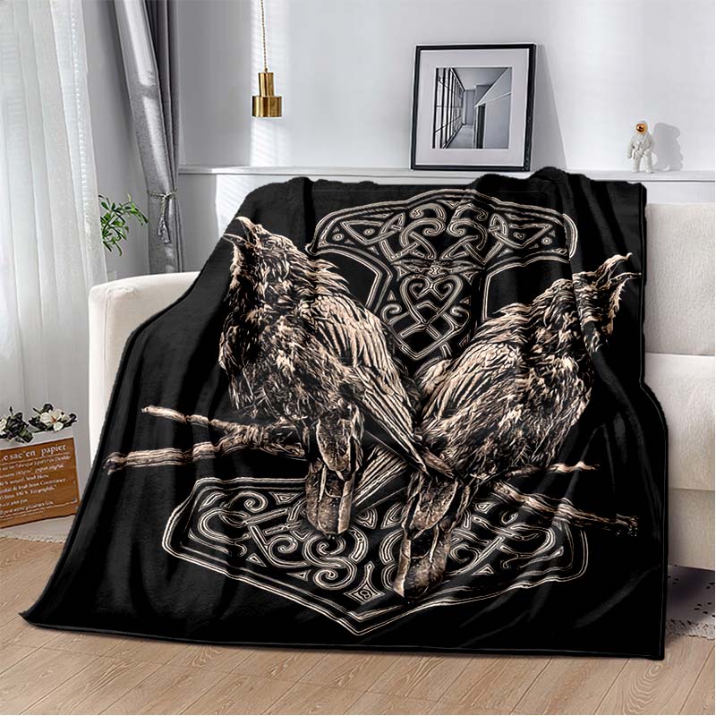3D Viking Odin Valhalla Nordic Mythology Symbols Blanket,Soft Throw Blanket for Home Bedroom Bed Sofa Picnic Office Travel Cover