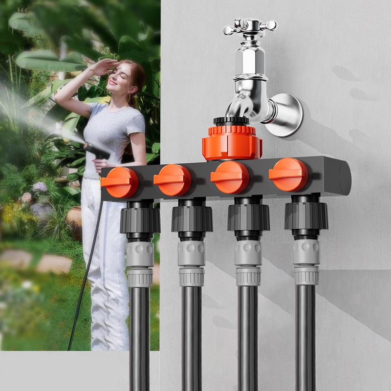 4-Way Faucet Diverter Tap Garden Hose Pipe Splitter 4 Independent Switches Home Lawn Irrigation Watering Connector Distributor