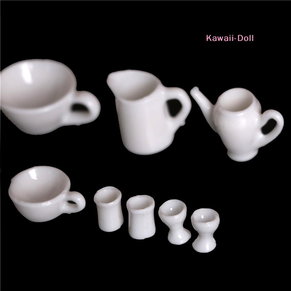 10Pcs Mini Ware Tea Set Dollhouse Miniature Dining Ware Tea Set Dish Cup Plate
