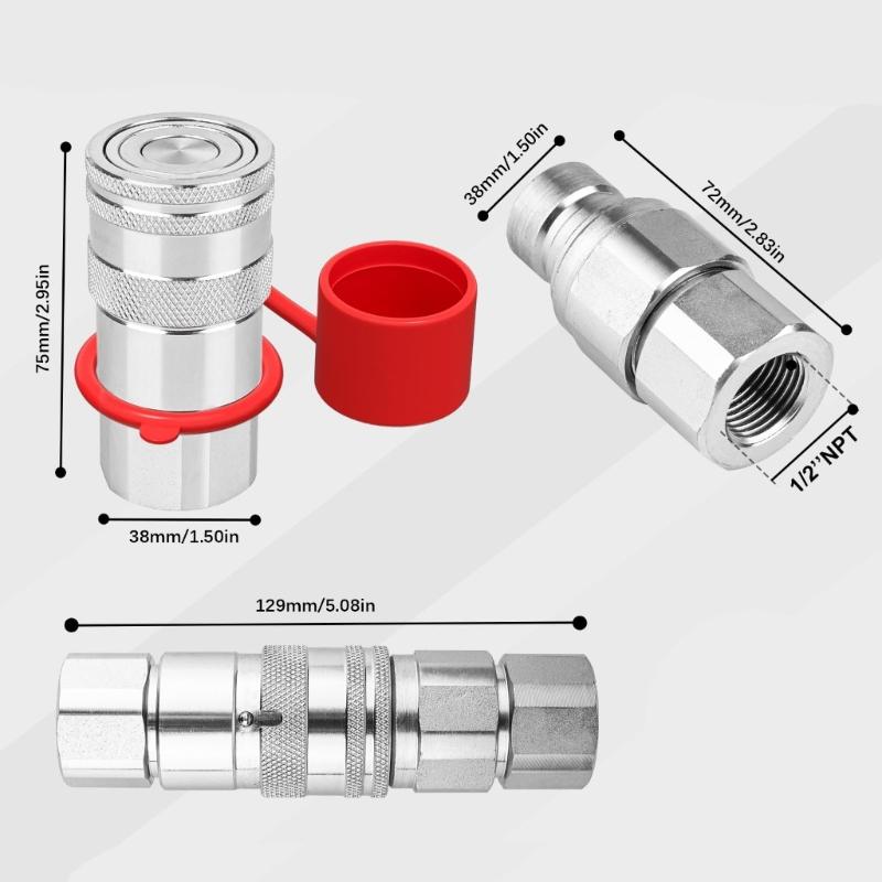 High Performances Hydraulic Quick Coupler 1/2Inch NPT Rate 5076PSI Flow Includes Protective Cover Enhancing Durability