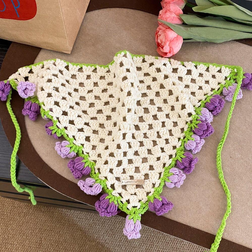Hair Band Triangle Turban Floral Crochet Bandana Vintage Women Hair Scarf  Children