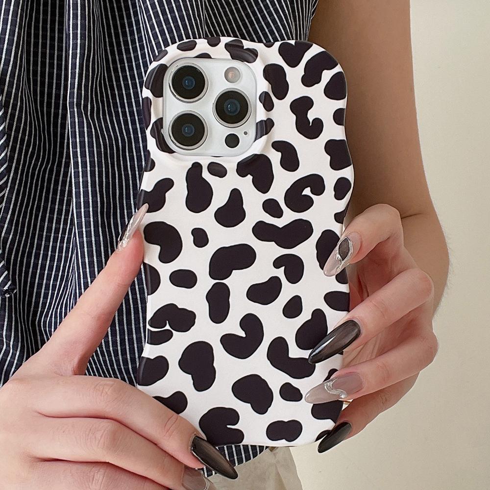 Fashion 2 in 1 Glossy Leopard Print Phone Case for iPhone 13 14 15 16 Pro Max Wave Edges Comfortable Touch Hard Slim Back Cover