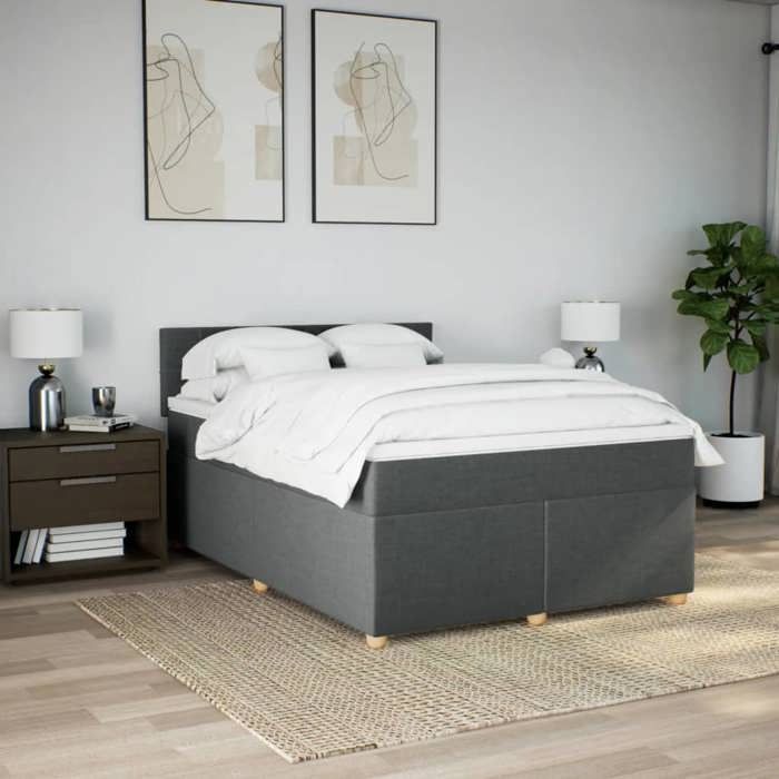 Maison Exclusive - Sommier à lattes de lit avec matelas Gris foncé 140x190cm Tissu