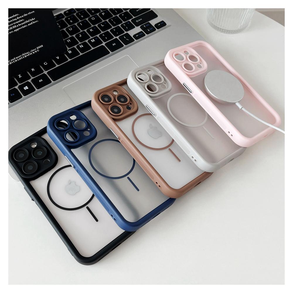 KEYSION Przezroczyste Matowe Magnetyczne Etui MagSafe do iPhone 15 16 Pro Max 16 Plus Silikon+PC Pogrubiona Ramka Odporne na Wstrząsy Pokrowiec na Telefon