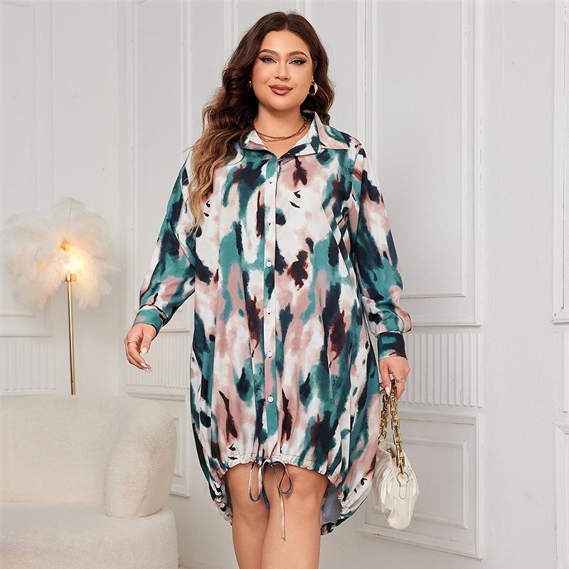 Plus Size Women's Fashion New Loose Long Sleeved Polo Neck Dress