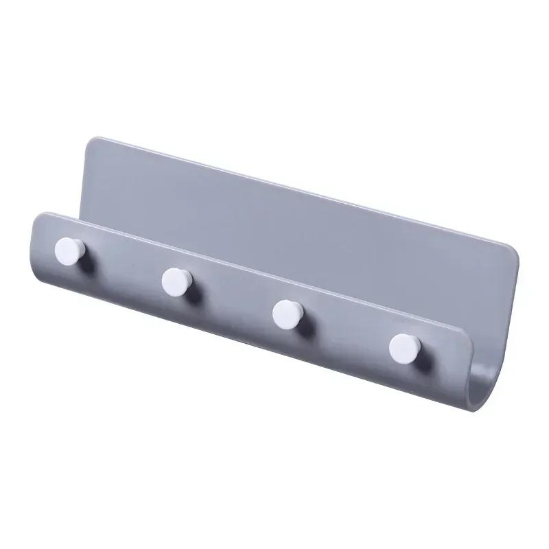 

Многофункциональный крючок для ключей Простой Настенная полка для хранения Без гвоздей с 4 крючками Полка для хранения серый