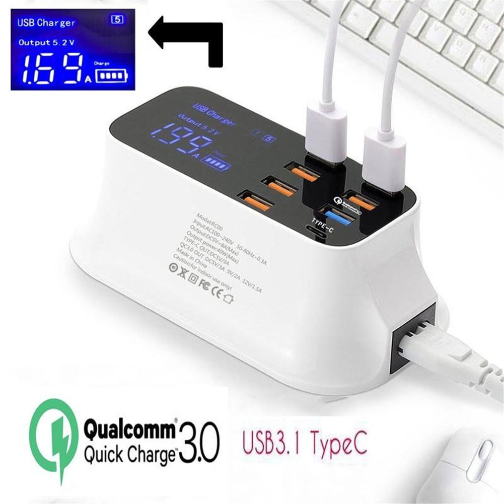 Phone Charger 8 USB Ports LCD Display Smart Charging Station Travel Portable Charger for iPhone Samsung Xiaomi