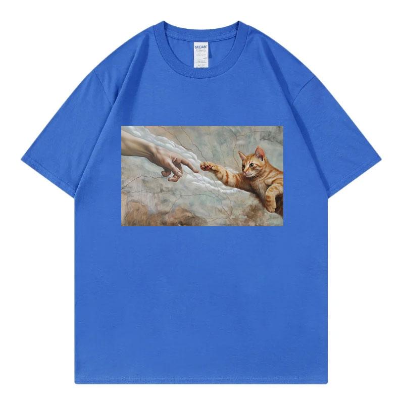 Funny Cat God Creation Of Adam Meme Tshirt Unisex Unisex Summer 100cotton T Shirt Casual Fashion Short Sleeve Tshirts Streetwear