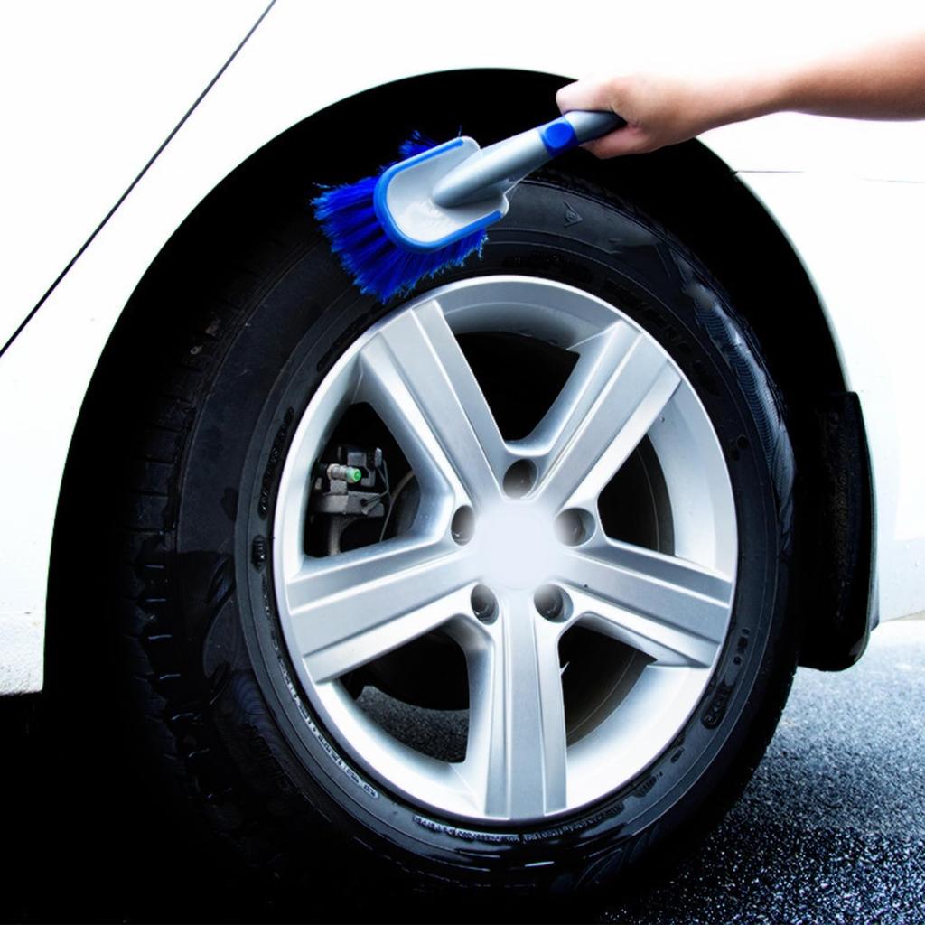 Car Wash Brush Wheel Fender Brush, Car Wheel Cleaning Brush with Fine Bristles, Non-Slip, Long Handle, Auto Tire Cleaning Brush