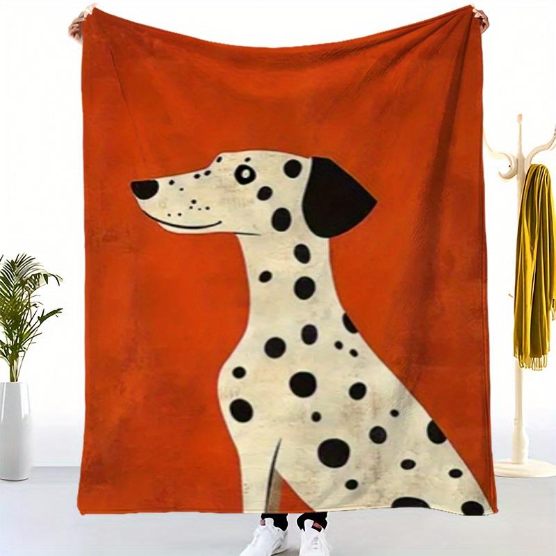

1pc Dalmatian Dog Print Flannel Blanket - Plush All-Season Soft Bedspread, Black & White Spotted Puppy Bed Cover with Red 30x40in