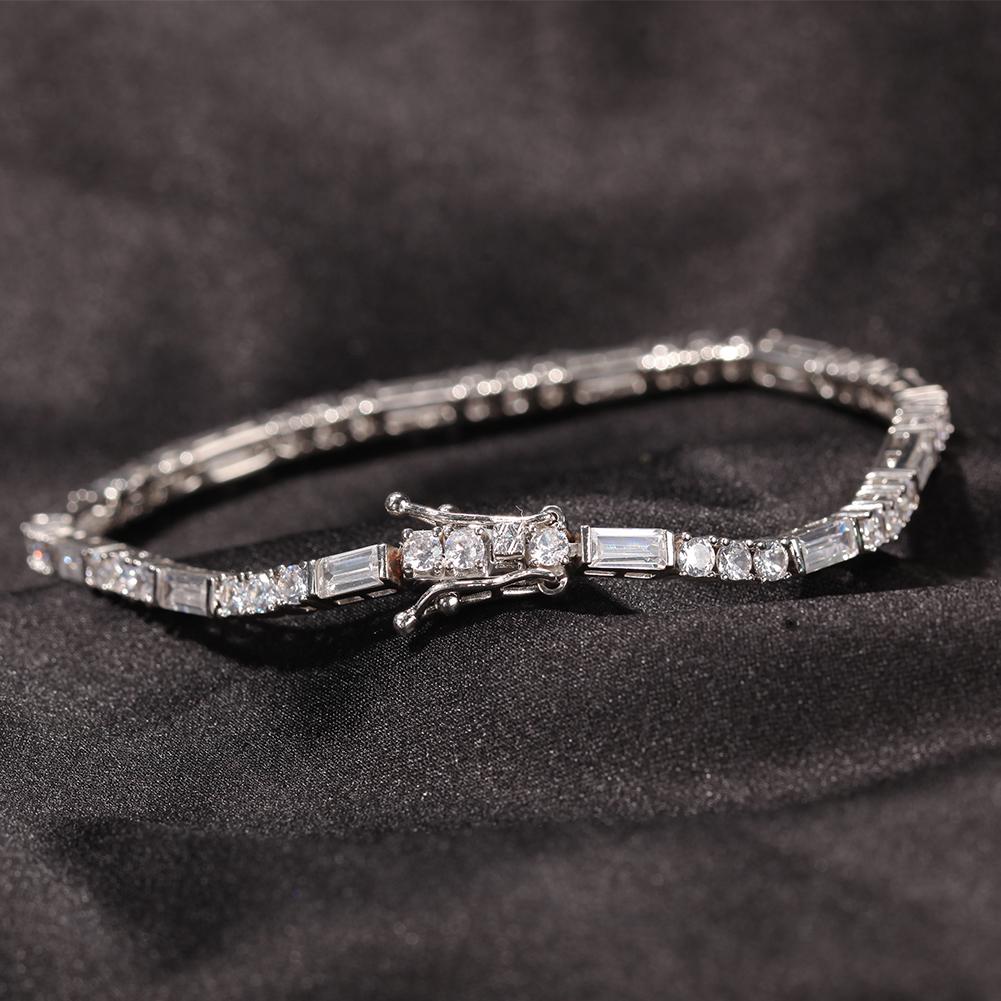 THE BLING KING 3mm Tennis Link Bracelet Mixed Round And Baguettecz Bracelets Luxury Charm Hiphop Jewelry 6inch bracelet серебряный