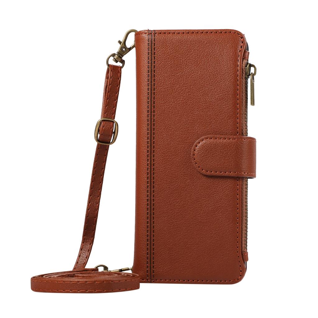 Zipper Cards Bag Wallet Leather Case For Samsung Galaxy Z Fold 7 6 5 4 3 5G Fold7 Fold6 Fold5 Long Lanyard Crossbody Stand Cover