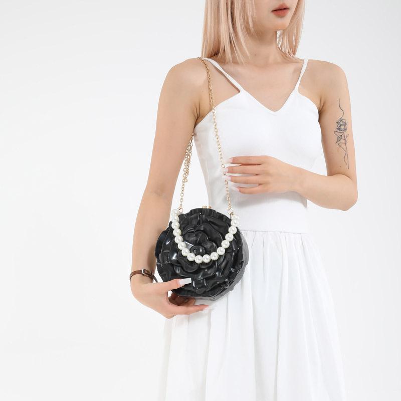 Chain Flower Acrylic Women's Bag 2025 New European and American Niche Shoulder Bag Pearl Handbag Dinner Bag Tide