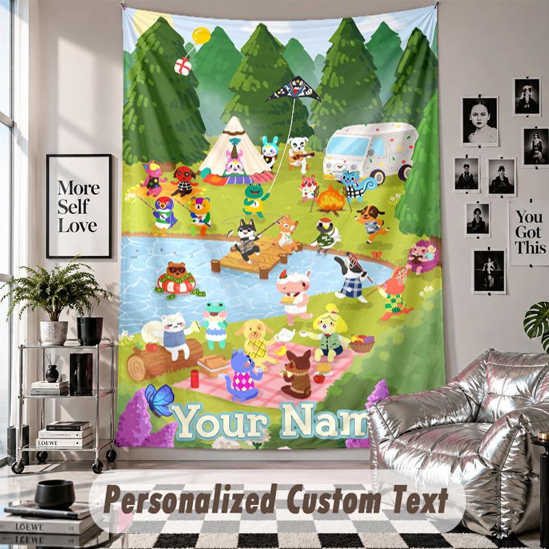 Custom Tapestry Wall Hanging, Animal Crossing Personalized Name Text Home Wall Decor