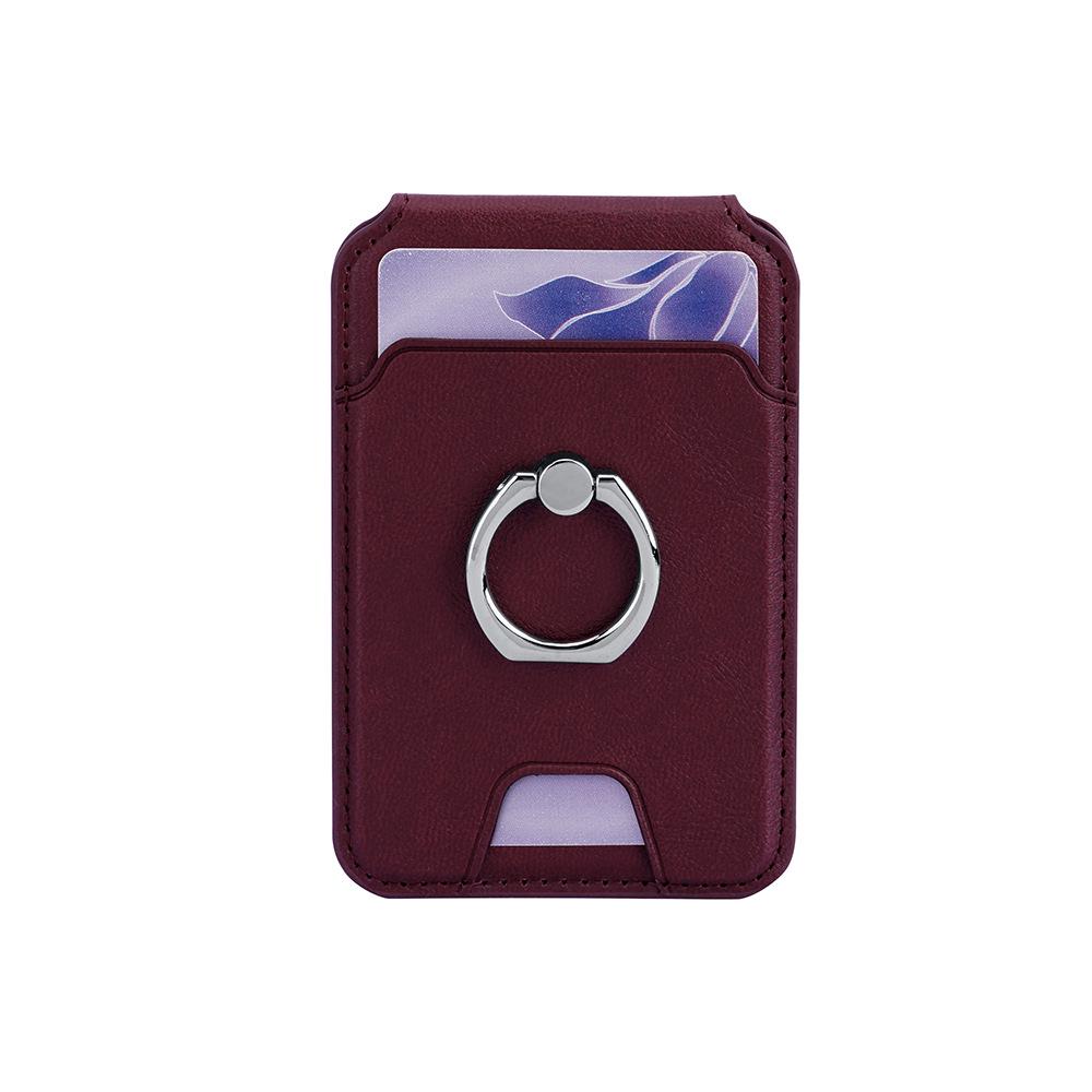 Compatible Apple MagSafe Leather Card Holder and Phone Stand with ID Storage and Finger Ring.