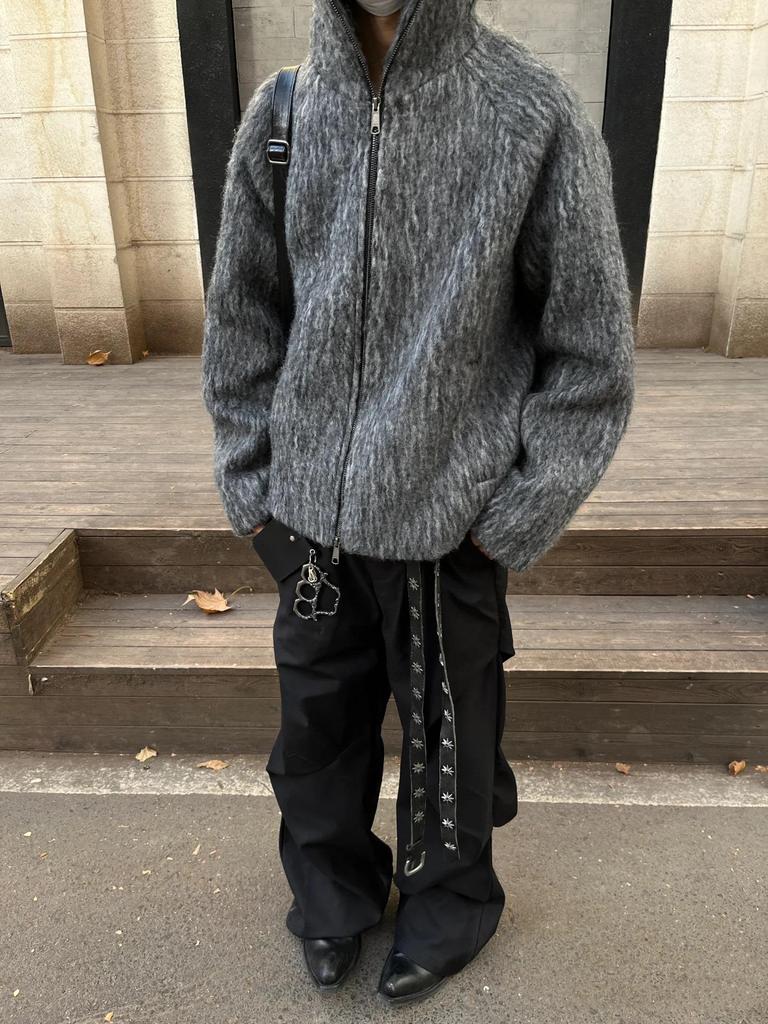 70% Wool Full-Zip Mohair Hooded Sweater Jacket for Autumn/Winter