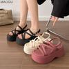 Black Wedge Sandals Women Platform Shoes Black Belt High Heels Gladiator Chunky Heeled  Summer Wedges Zapatos De Mujer