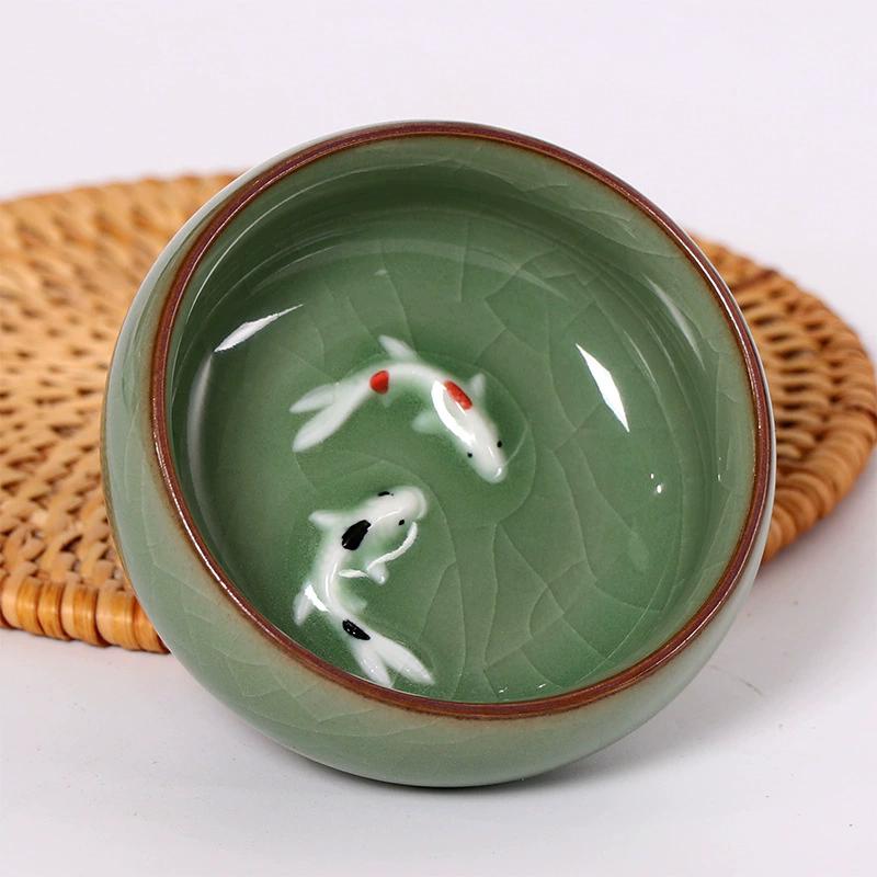 60ml Crackle Golden Fish Celadon Porcelain Teacups Delicate Longquan Tea Cup Bowl Kungfu Serviceable Chinese Tea Cup Tea Making
