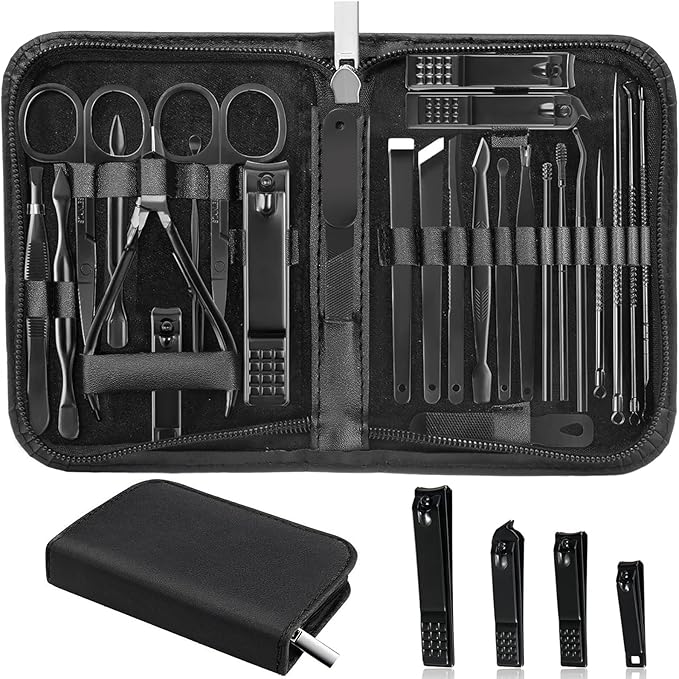 Professional Nail Clipper Set - 26-piece Stainless Steel Nail Care Tool Set with Storage Bag чёрный