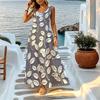 Summer Bohemian Sleeveless Maxi Dress Loose Minimalist Leaf Pattern Flowy Skirt Lightweight Beach Vacation Flattering Comfortable Dress