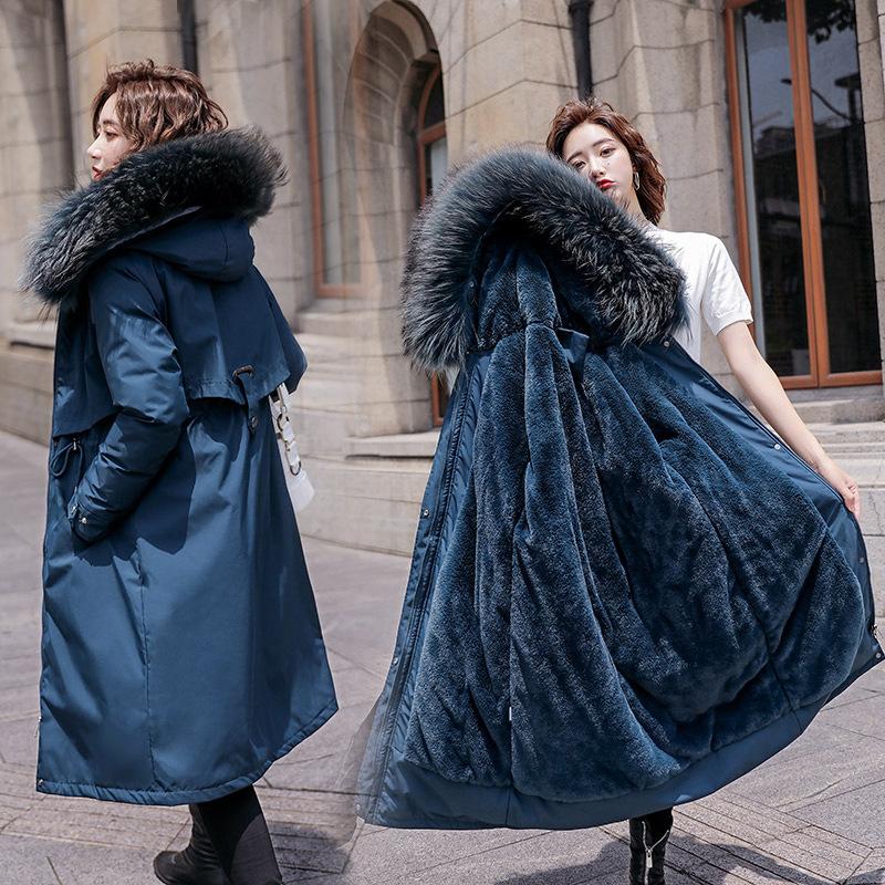 Winter New Women's Loose-knee Plus Velvet Mid-length Cotton-padded Jacket Fashion Hooded Jacket