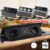 Aluminum Panel Desk Socket EU Socket Desktop Outlet With Cable Plug Hidden Socket  Kitchen Counter