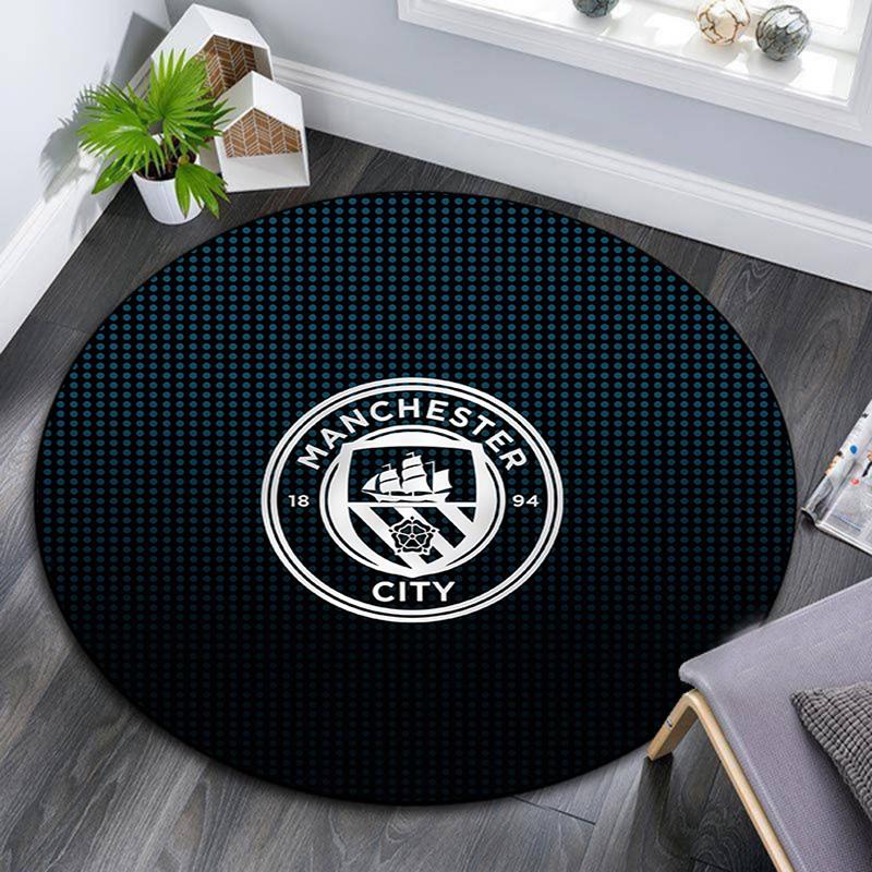 Manchester City Football Club2 Round Area Rug,Carpet Rug for Living Room Bedroom Sofa Playroom Decor,Non-slip Floor Mat
