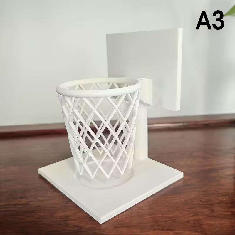 Creative Basketball Hoop Pen Holder Desktop Organizer With Base Space-Saving Decorative Accessory Home, School, Office Decor