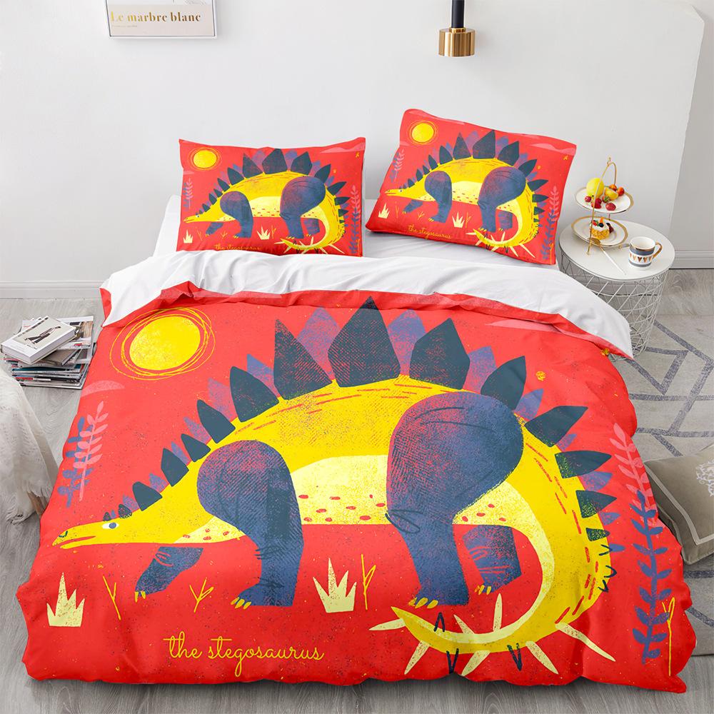 Dinosaurier Cartoon Druck Quilt Set Dreiteilig Digitaldruck Heimtextil-Set Heimtextil