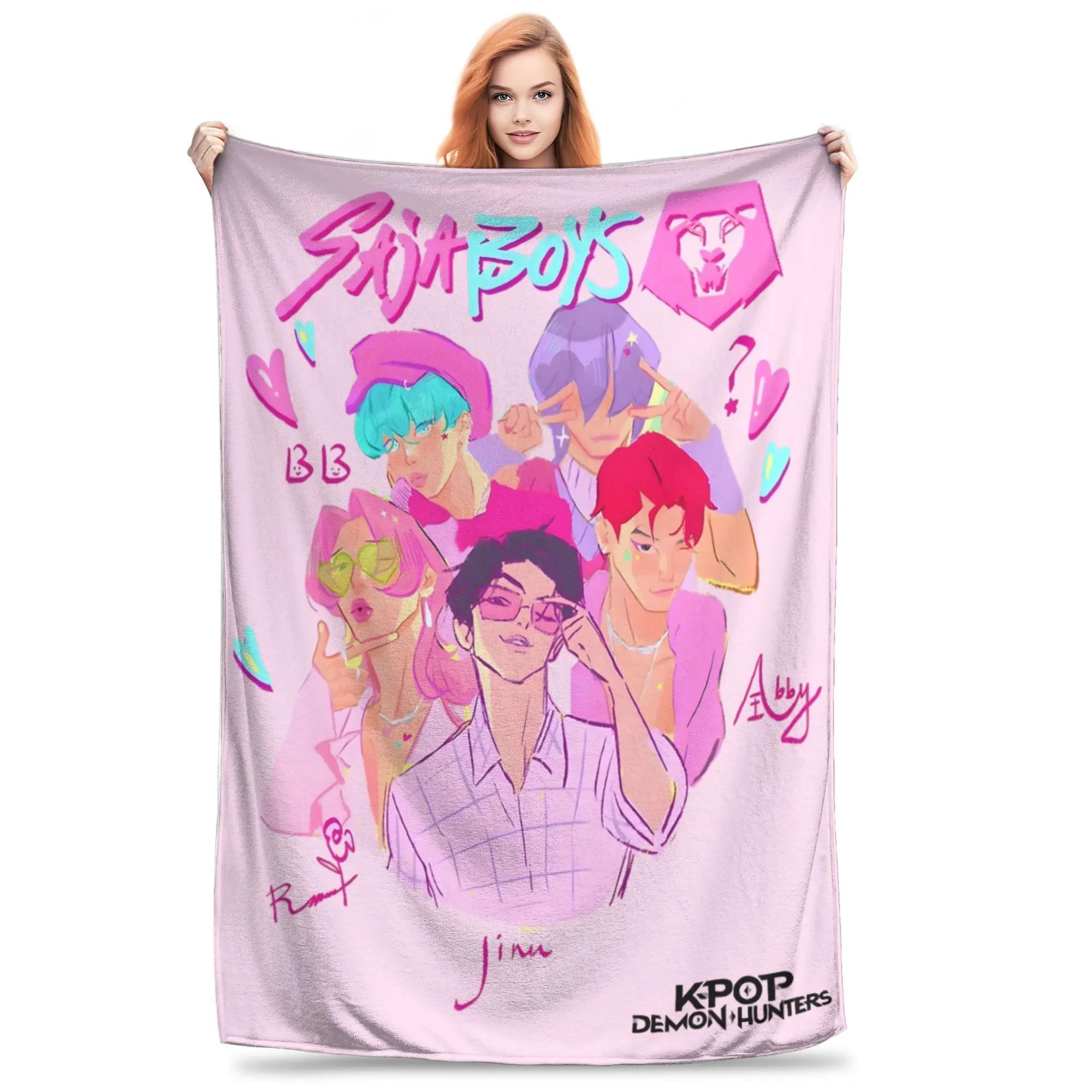 

Saja Boys Kpop Demon Hunters Coral Fleece Thin Throw Blanket Plush Decorative Textile for Bed Bedroom Rug 125x100cm-50x40in s