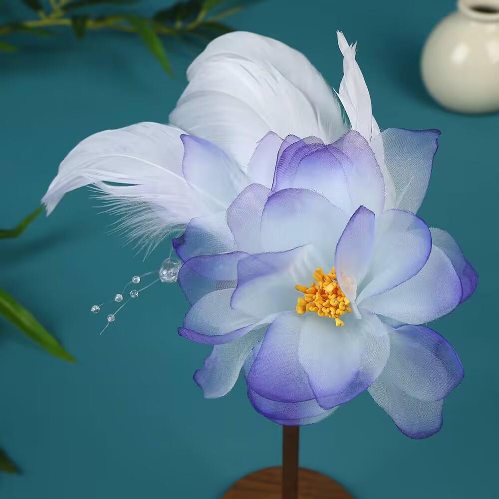 New Antique Original Design Handmade Silk Yarn Hot Flower Hair Accessories Super Fairy Feather Hairpin Hanfu Headdress