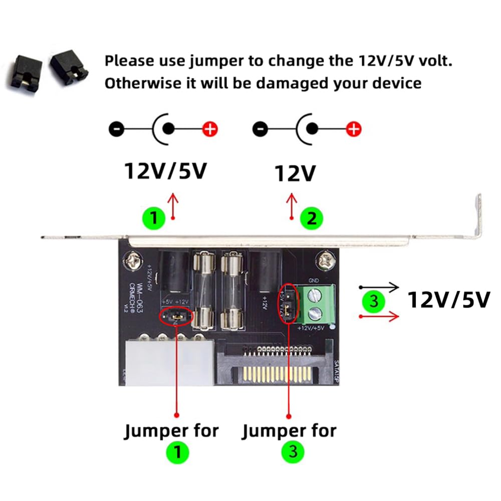 Cablecc 12V 5V DC Output Power Intelligent Control Management System Power Card with Bracket for Monitor Router System, PCI-E