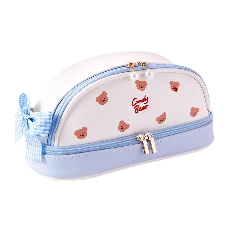 Velkokapacitní třešňové pouzdro na tužky Dvouvrstvé přenosné Jahodová láska PU Vodotěsné Studentské psací potřeby Školní potřeby