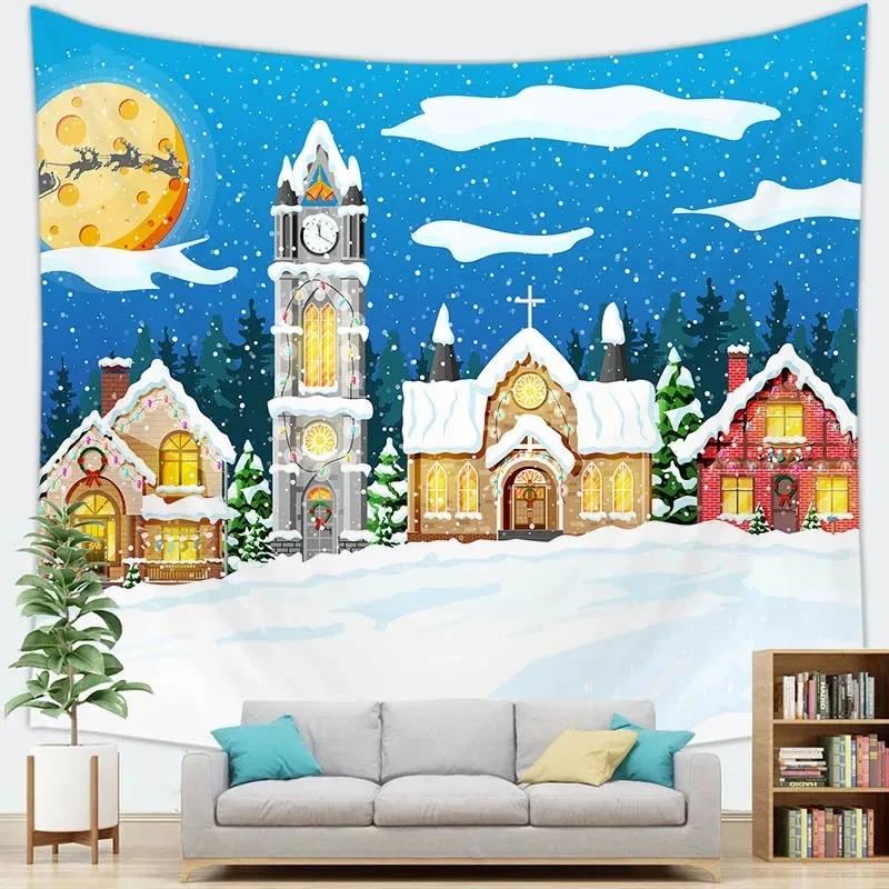 Christmas Cartoon Santa Claus Tapestry Bedroom Living Room Home Christmas Decoration Tapestry