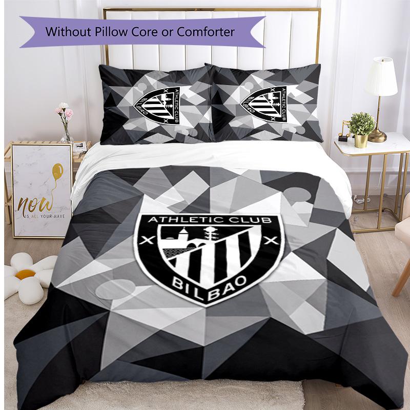 Athletic Bilbao Football Printed 3 Pieces Bedding Set, Comfortable Skin Friendly Bedroom Duvet Cover Set